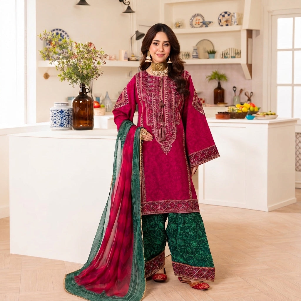 Magenta & Emerald Farshi Suit