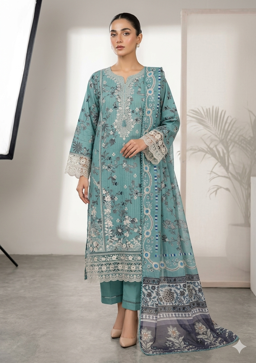 Pakistani Lawn Dress – Sequin & Embroidery | Ready to Wear