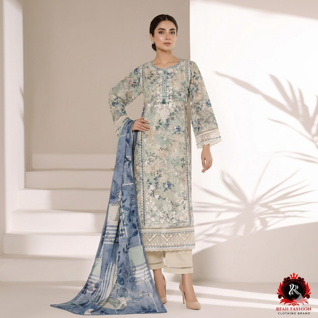 Pakistani Lawn Dress – Sequin & Embroidery | Ready to Wear